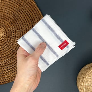 striped handkerchief - white and blue-grey stripes on white BCI cotton