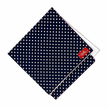 navy handkerchief with white polka dots