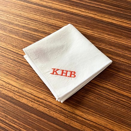 white monogrammed handkerchief