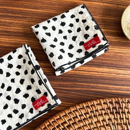 crinkled cotton lawn black and white spotted handkerchief
