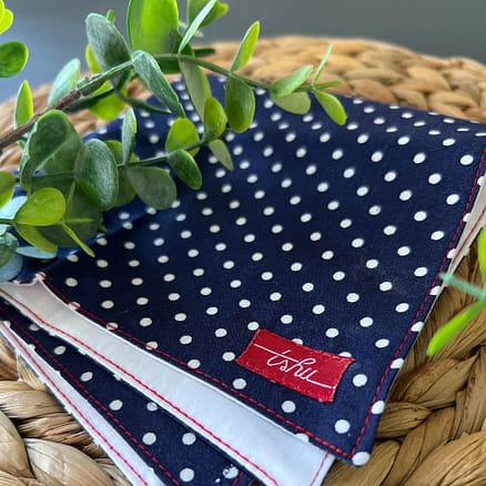 Thick Navy Spotted Handkerchief lined with White Cotton