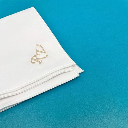 white handkerchief personalized with embroidery