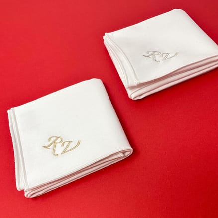white handkerchief personalized with embroidery