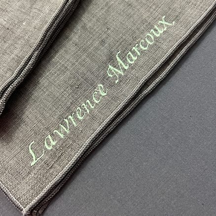 grey linen handkerchief with personalized embroidery