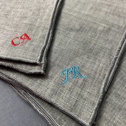 embroidered grey linen handkerchief