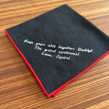 embroidered flannel handkerchief - black red and white