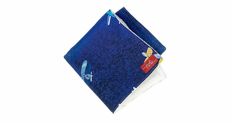 blue washcloth with airplanes