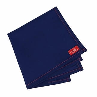 blue handkerchief with red stitching