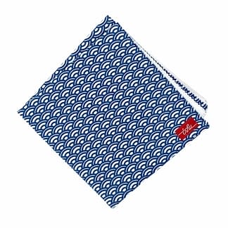 white and navy handkerchief with japanese pattern